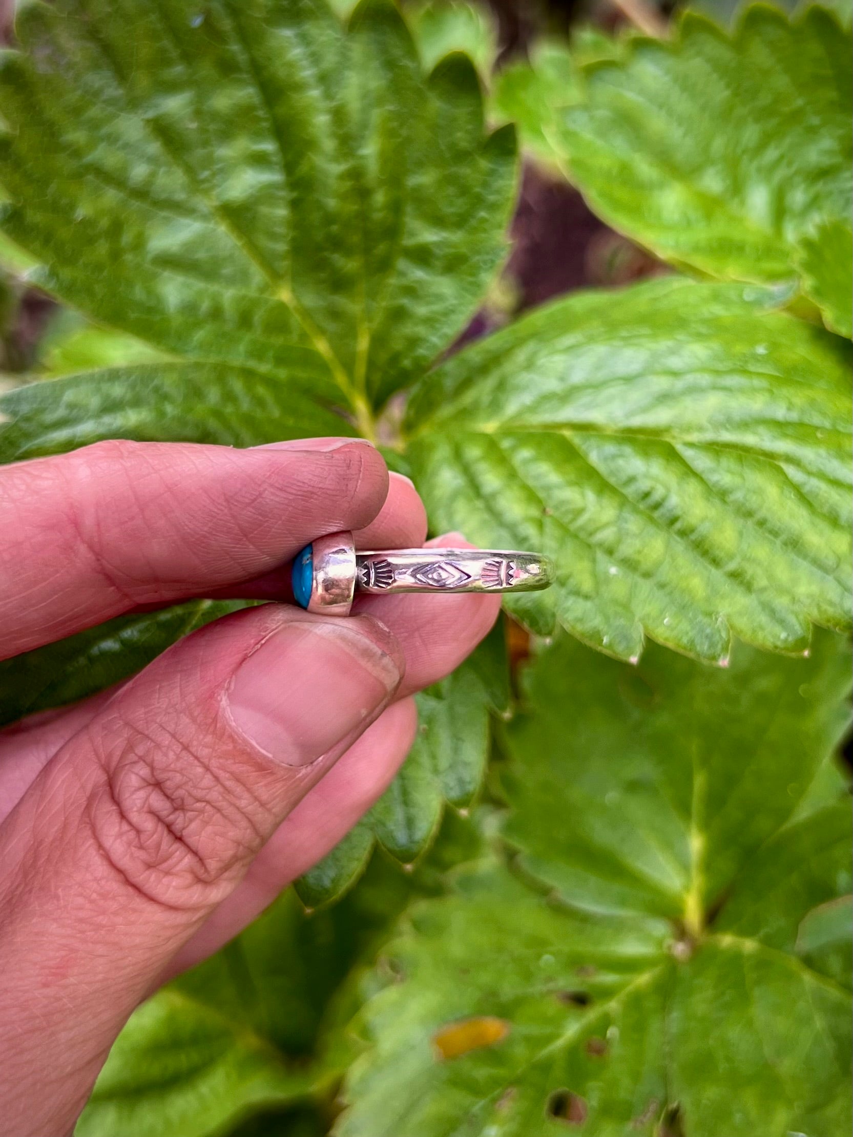 Blue Ridge turquoise stamped band ring (size 7.5)