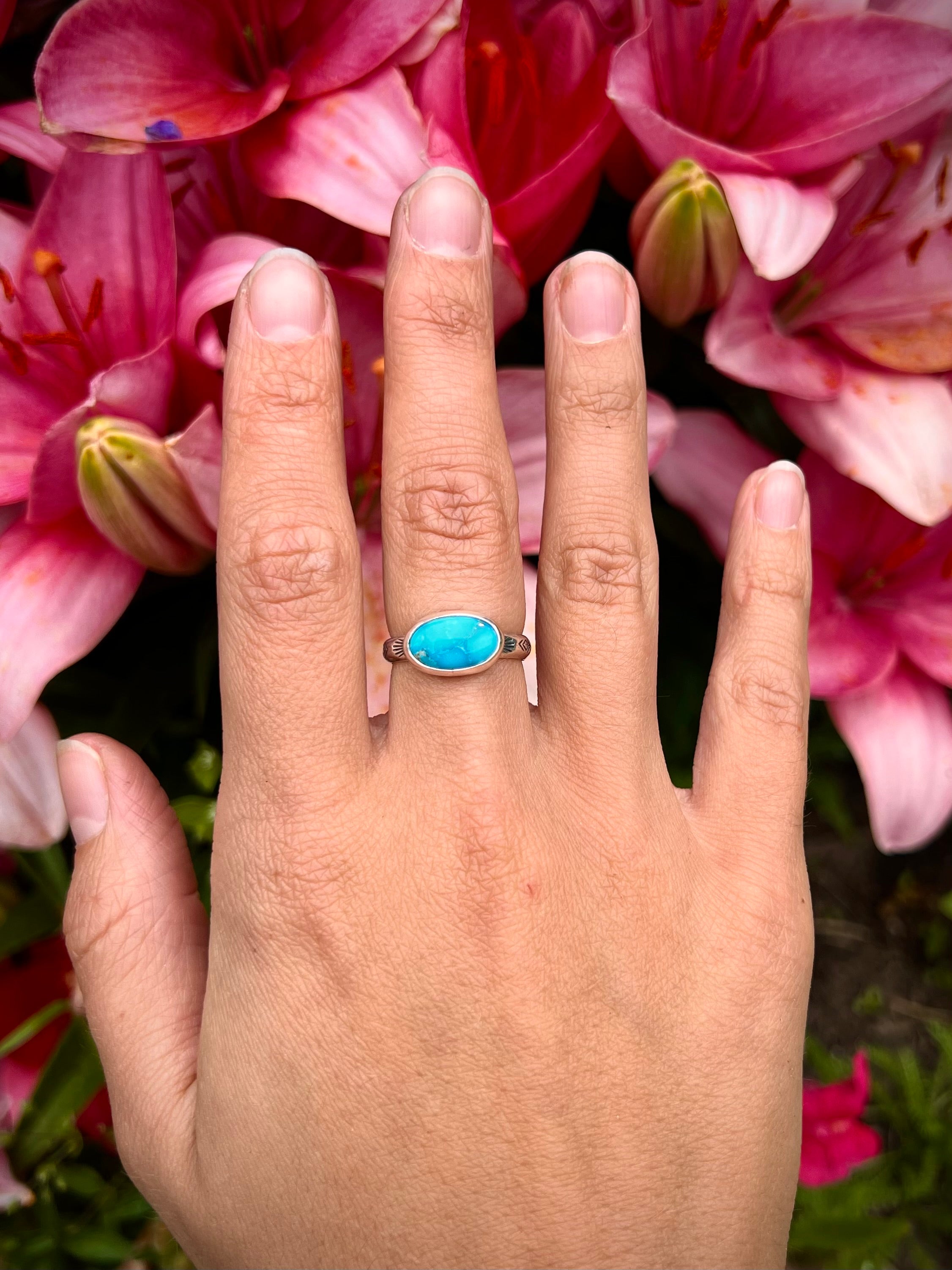 Blue Ridge turquoise stamped band ring (size 7.5)