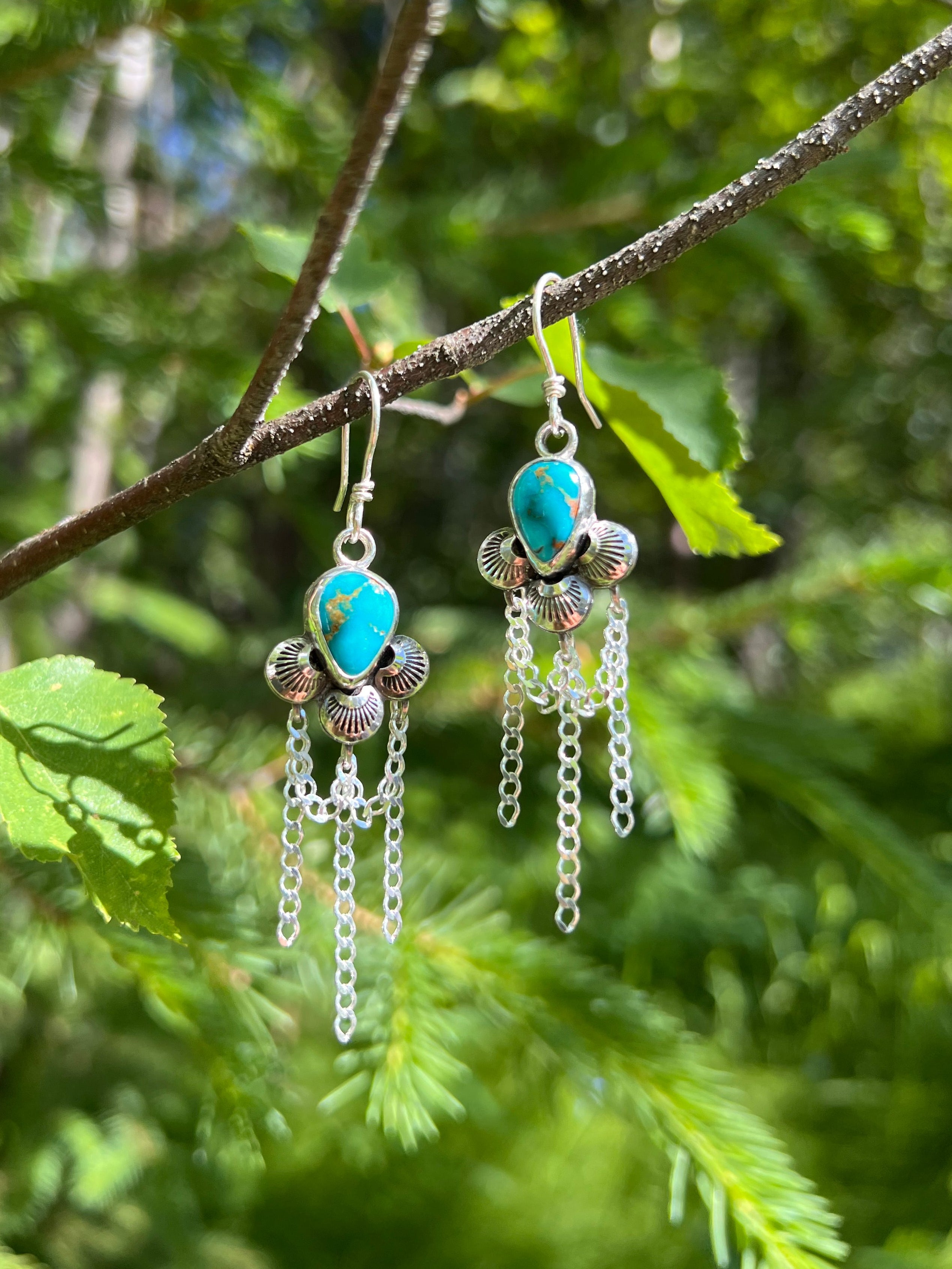 Turquoise chain fringe earrings